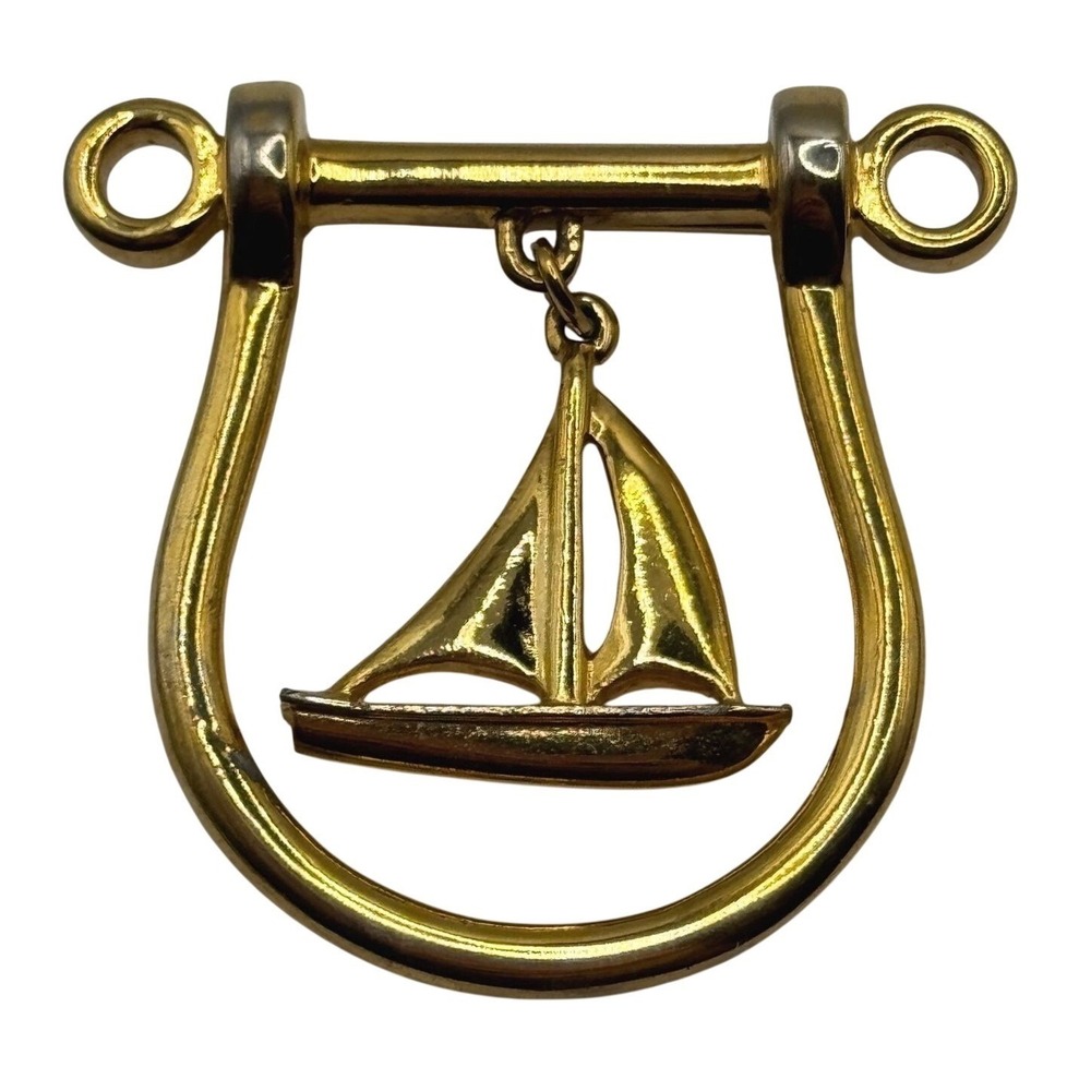 Vintage Trifari Brooch Sail Boat Sailboat Dangle Gold Tone Nautical Pin READ